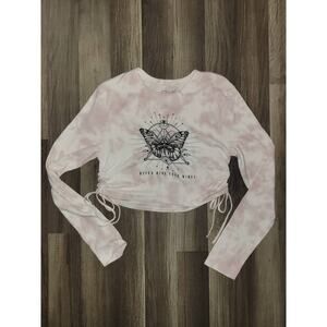 Cold Crush Pink/white long sleeve laced side crop top Size L